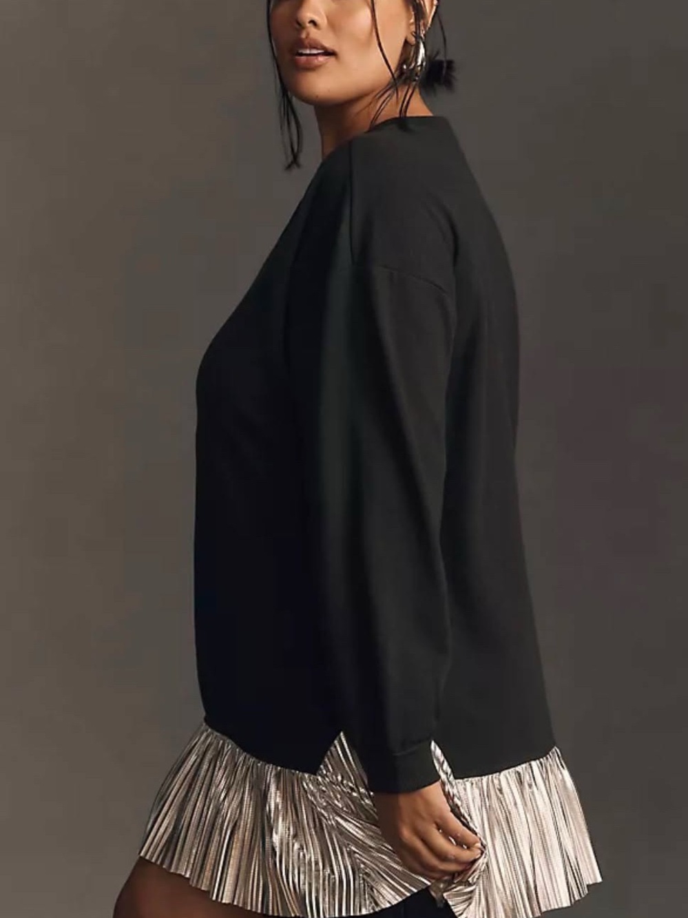 Pilcro Anthropology Dark Green Sweatshirt Tunic/Dress with Silver Pleated Hem